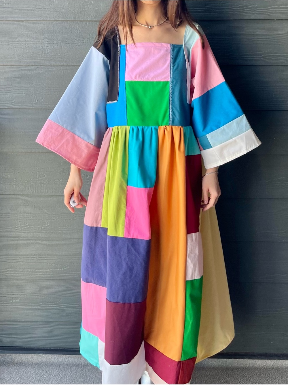 Handmade Quilted Patchwork Colorblock Dress SKU 05242 - Picture 5 of 16